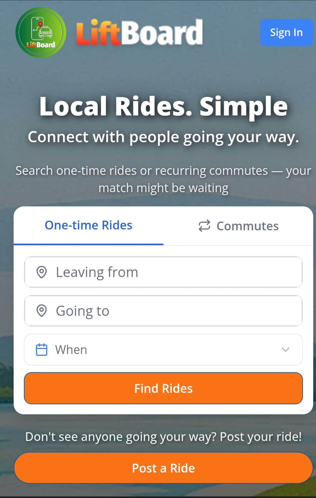 LiftBoard rideshare app interface